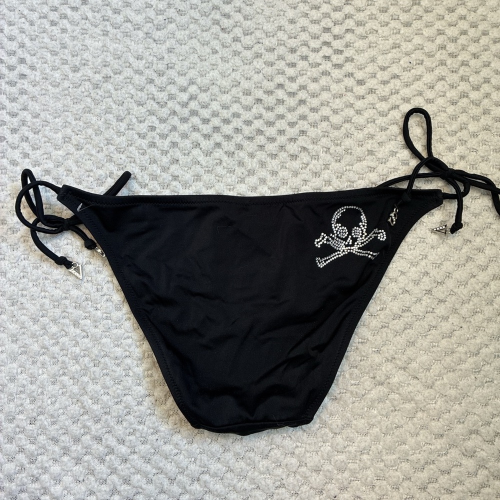Vintage Victoria's Secret Black Bikini Bottom with Skull Design